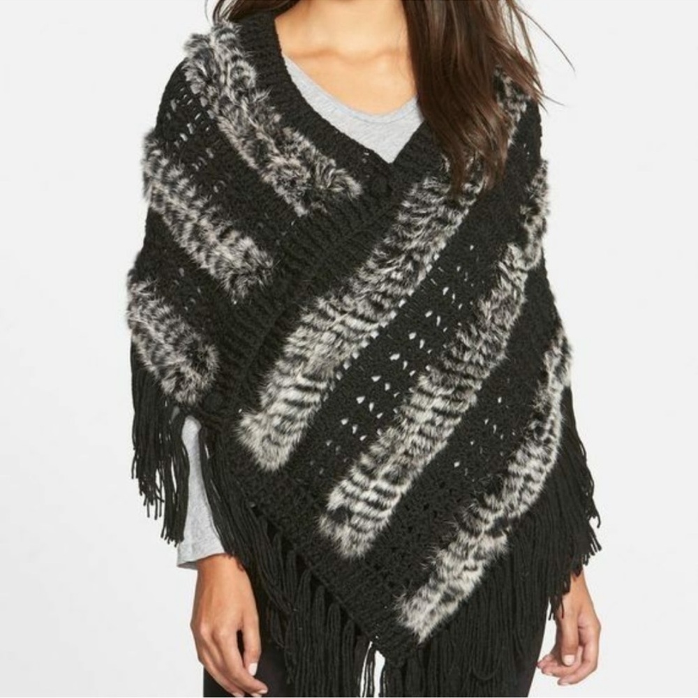 Rolfe Accessories Genuine Rabbit Fur and Acrylic Knit Poncho OS